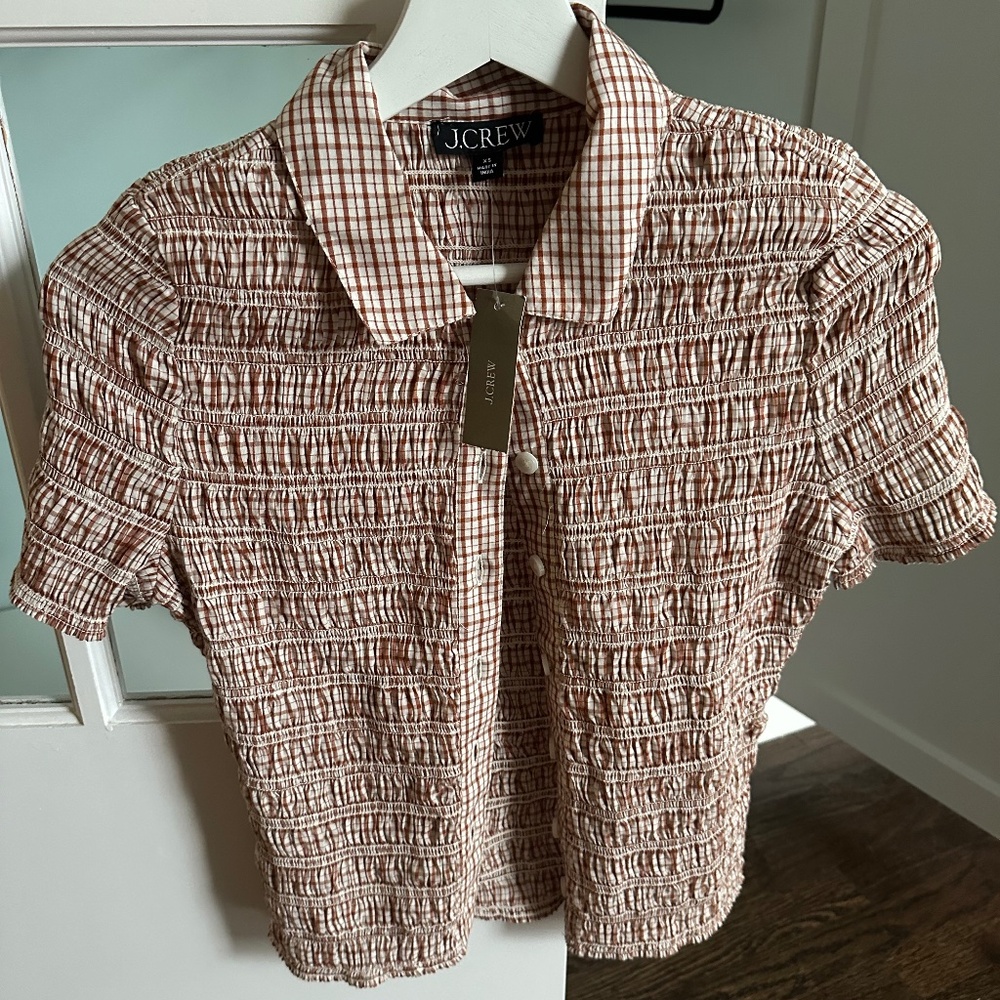 J. Crew Smocked short sleeve button up shirt NWT Size XS